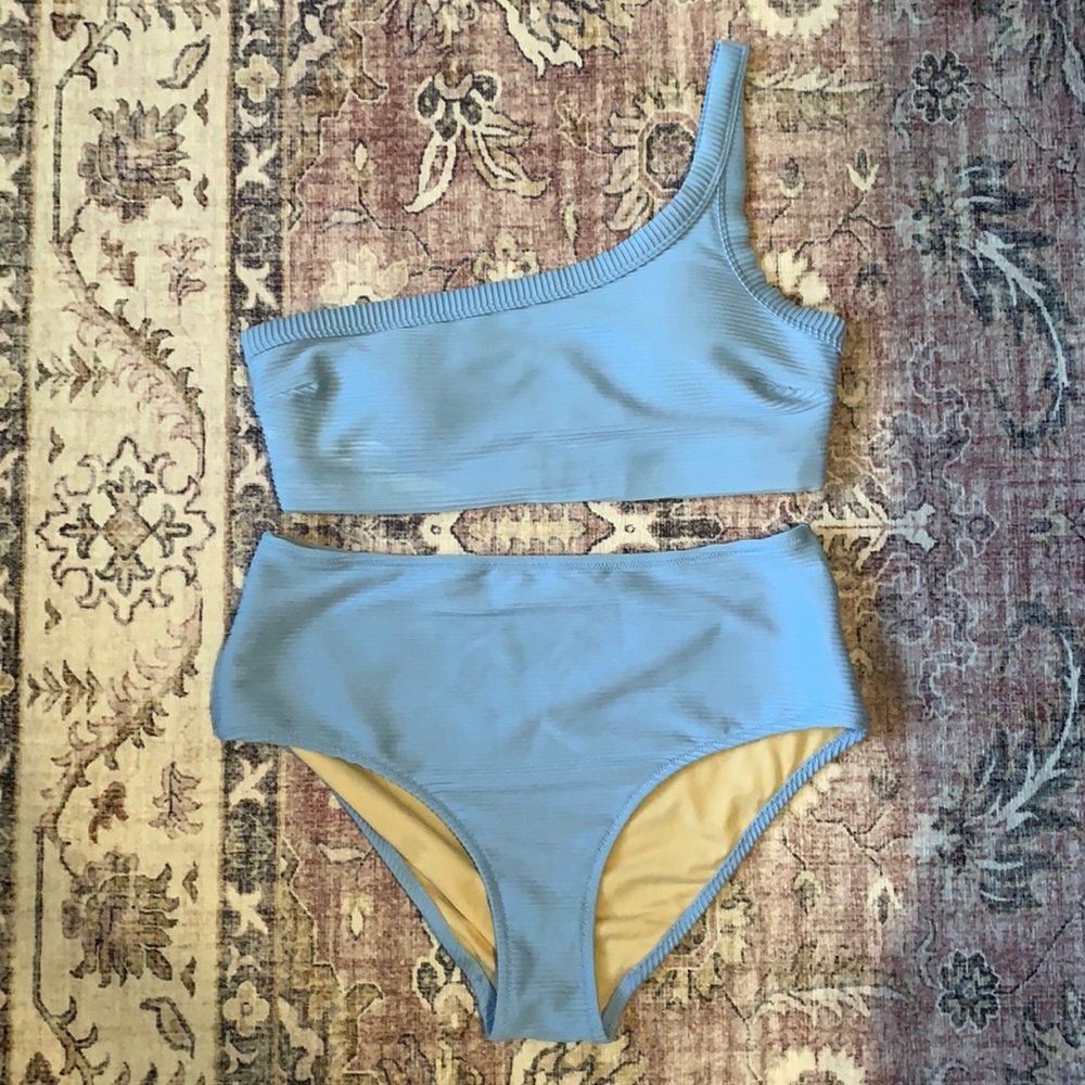 Ribbed one shoulder, high-waisted bikini